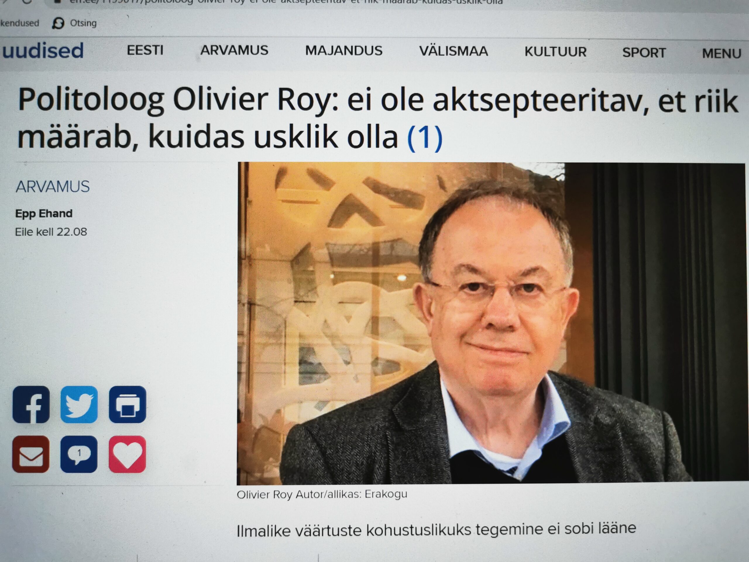 Politoloog Olivier Roy: riik peaks tagama väljendusvabaduse pooli valimata