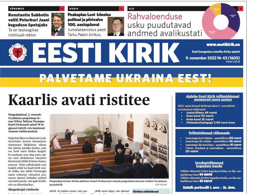 Ajaleht Eesti Kirik 9. novembril
