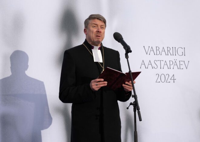 Peapiiskop Urmas Viilma kõne mälestustalitusel Vabadussõja Võidusamba juures 24. veebruaril 2024