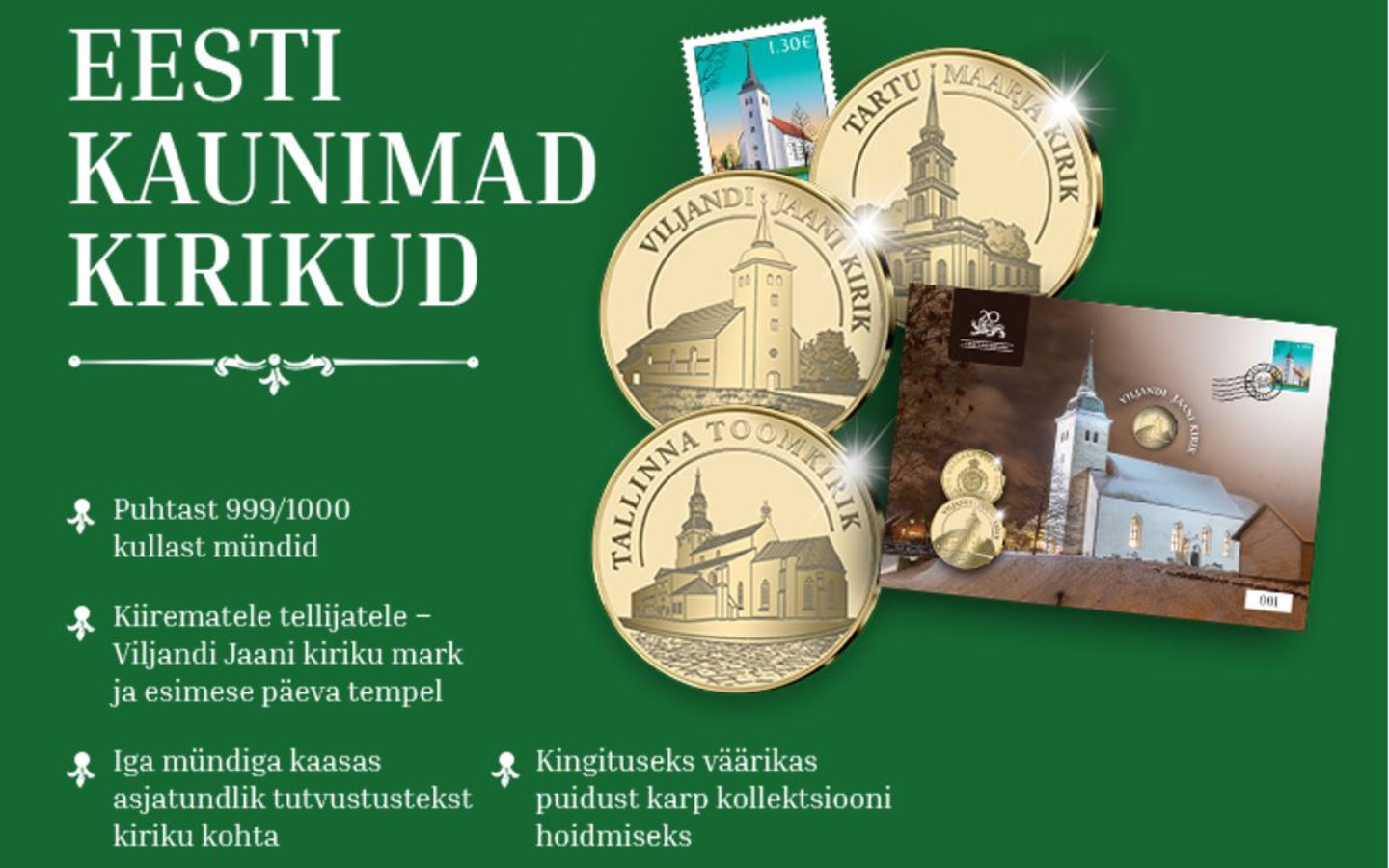 Kuldmüntide kollektsioon „Eesti kaunimad kirikud“ täieneb Püha Vaimu kirikule pühendatud mündiga