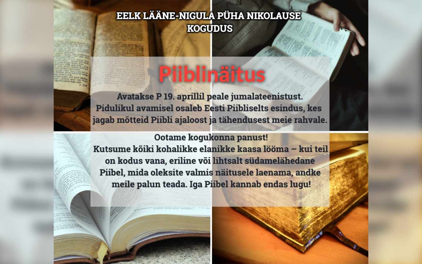 Lääne-Nigula kogudus avab aprillis piiblinäituse ja ootab inimesi kaasa lööma