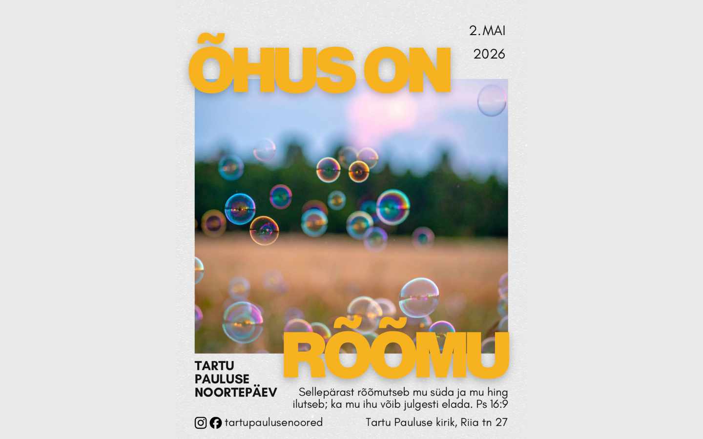 Tartu Pauluse kirikus toimub 2. mail noortepäev „Õhus on rõõmu”