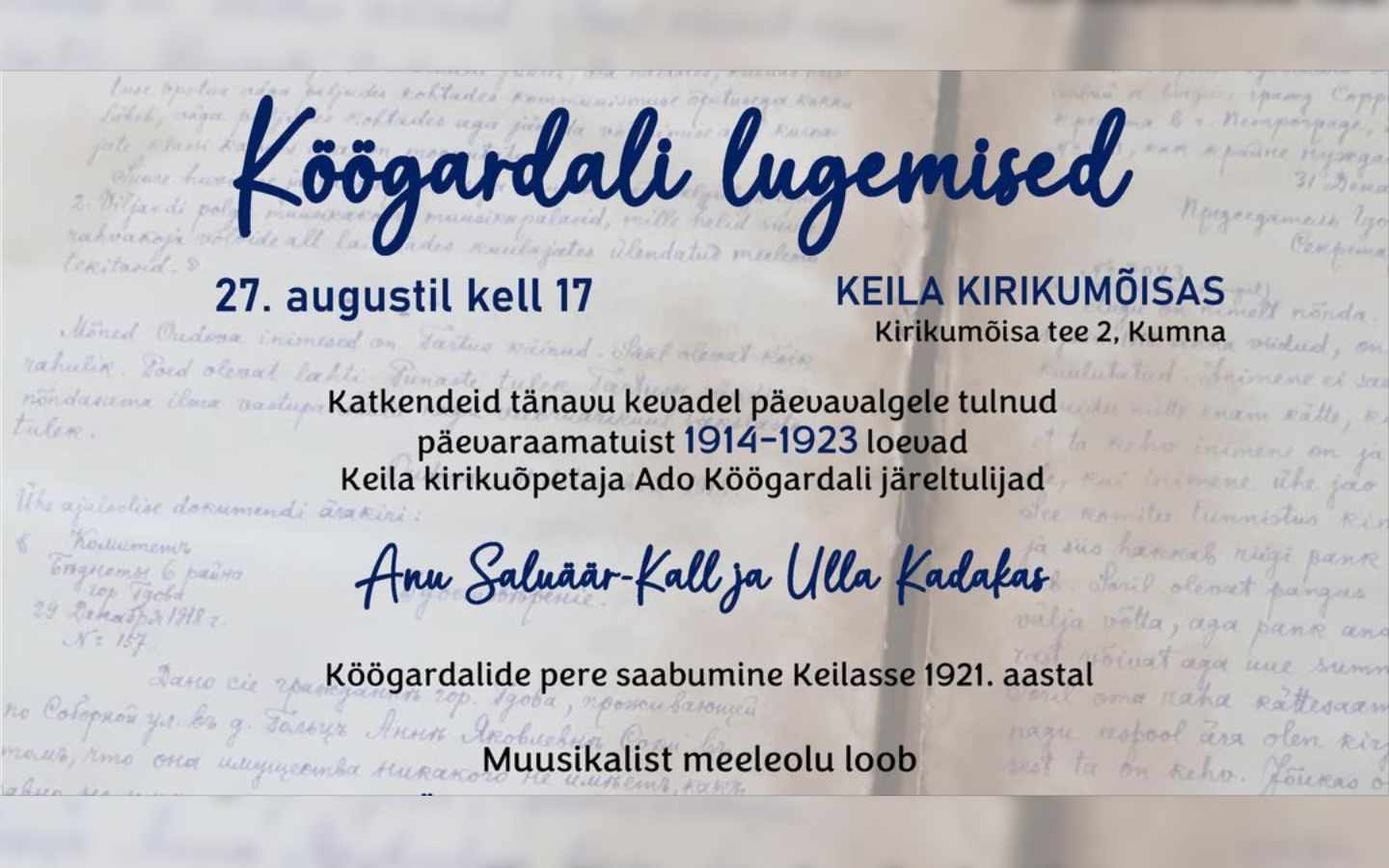 Keila kirikumõisas kõlavad Ado Köögardali päevaraamatu katkendid aastaist 1921–1923